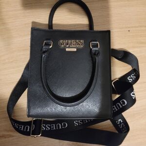 GUESS Black Satchel with Gold Accents